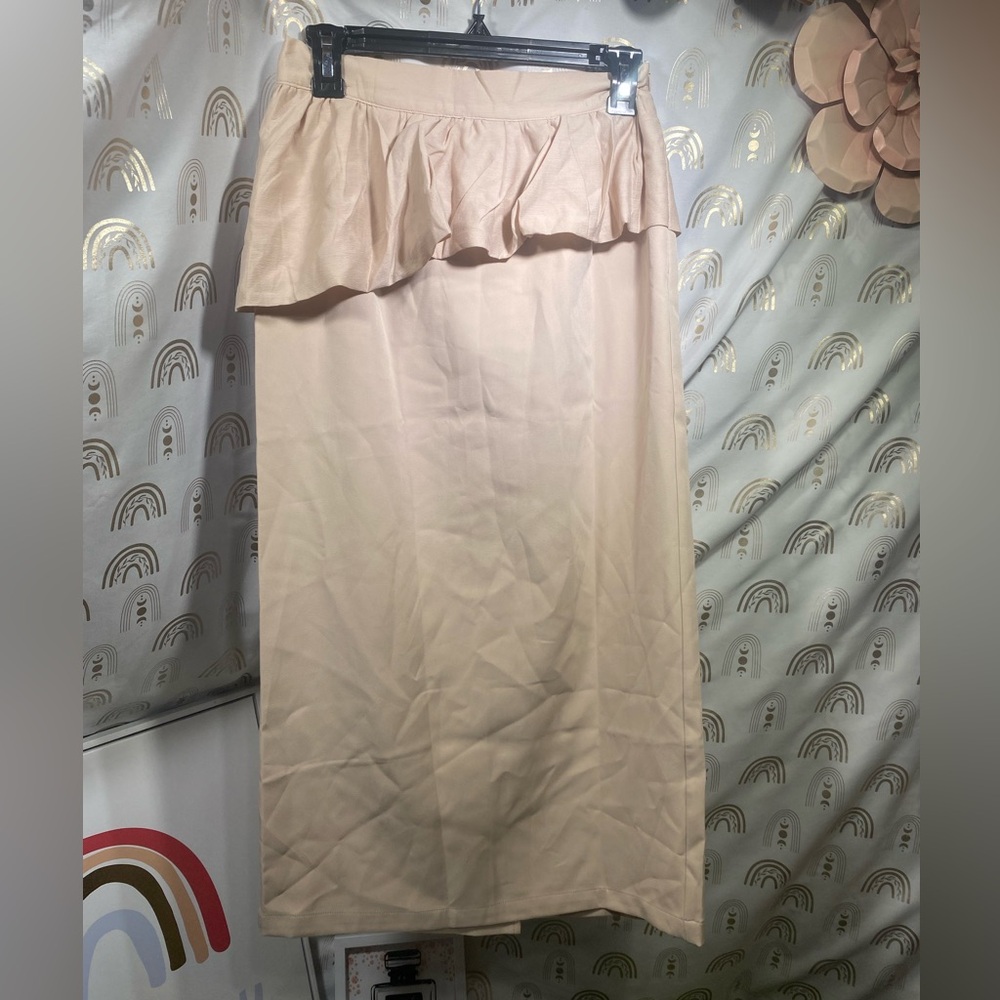 Elegant Beige Pencil Skirt with Ruffle Accent